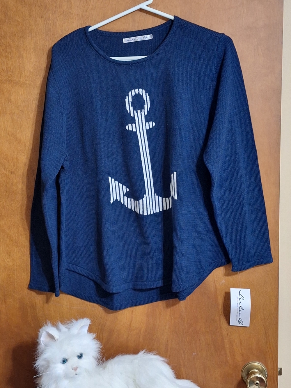 Lulu-B Navy Scoop Neck Sweater with White Anchor